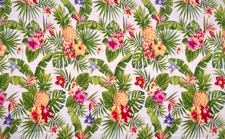 Tropical Paradise Sarong Polyester Fabric - Vibrant Pineapples And Tropical Flowers, 72" L X 41 1/2" W (1 Sarong)