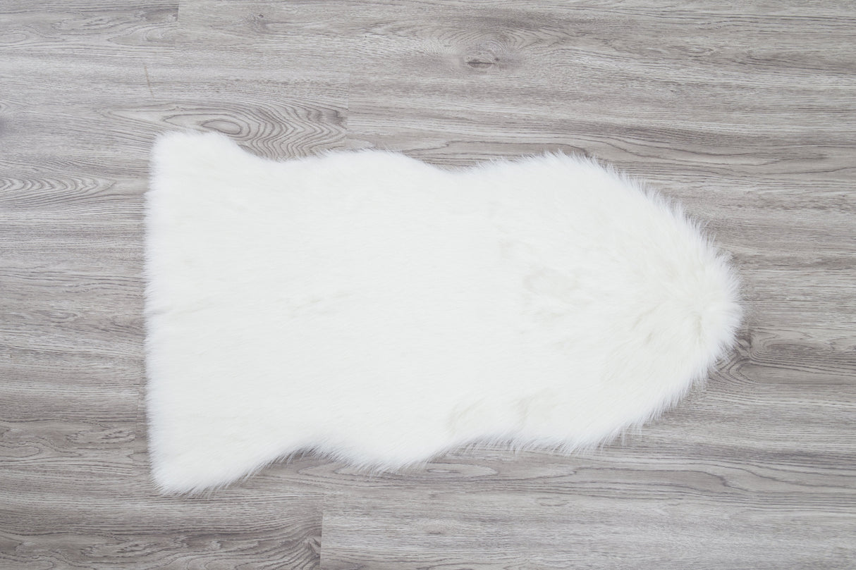Renne Area Rug Bed Cover Collection Faux Fur Fabric - White, Tip Dye Gray, Animal Shape, 5' X 8', 2' X 6', 2' X 3' (1 Unit)