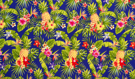 Tropical Paradise Sarong Polyester Fabric - Vibrant Pineapples And Tropical Flowers, 72" L X 41 1/2" W (1 Sarong)