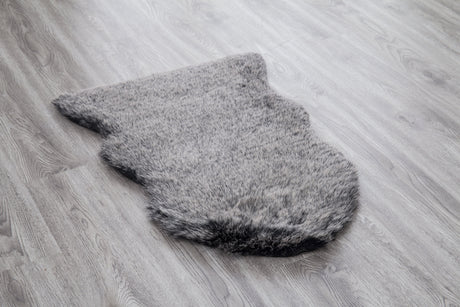 Renne Area Rug Bed Cover Collection Faux Fur Fabric - White, Tip Dye Gray, Animal Shape, 5' X 8', 2' X 6', 2' X 3' (1 Unit)