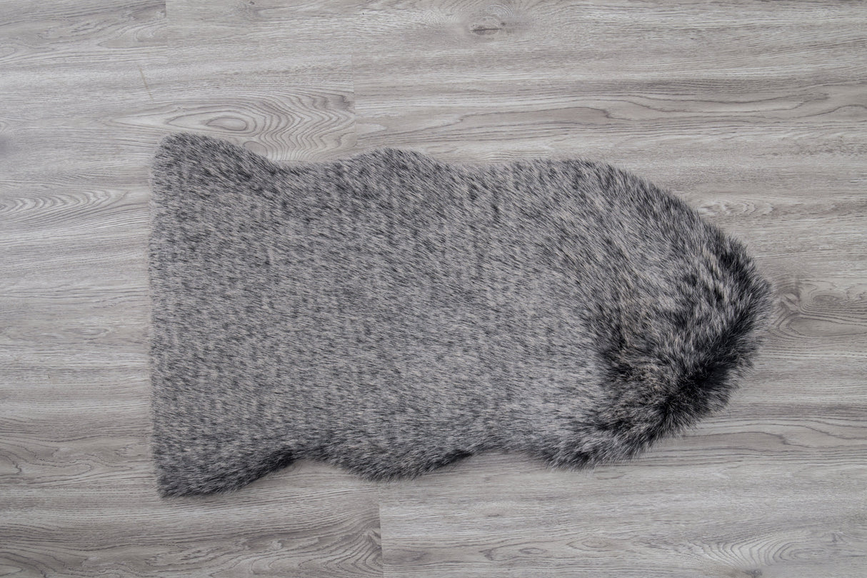 Renne Area Rug Bed Cover Collection Faux Fur Fabric - White, Tip Dye Gray, Animal Shape, 5' X 8', 2' X 6', 2' X 3' (1 Unit)
