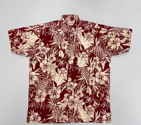 Pineapple Hibiscus Hawaiian Cotton Shirt - 100 Percent Cotton Fabric, Pineapple Hibiscus Print, Multiple Colors, Small To 5X (1 Shirt)