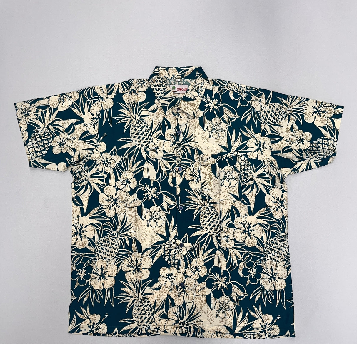 Pineapple Hibiscus Hawaiian Cotton Shirt - 100 Percent Cotton Fabric, Pineapple Hibiscus Print, Multiple Colors, Small To 5X (1 Shirt)