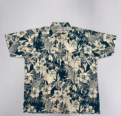 Pineapple Hibiscus Hawaiian Cotton Shirt - 100 Percent Cotton Fabric, Pineapple Hibiscus Print, Multiple Colors, Small To 5X (1 Shirt)