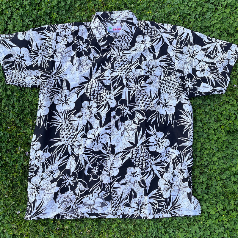 Pineapple Hibiscus Hawaiian Cotton Shirt - 100 Percent Cotton Fabric, Pineapple Hibiscus Print, Multiple Colors, Small To 5X (1 Shirt)