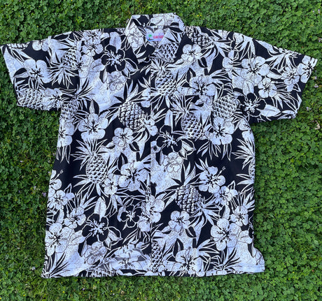 Pineapple Hibiscus Hawaiian Cotton Shirt - 100 Percent Cotton Fabric, Pineapple Hibiscus Print, Multiple Colors, Small To 5X (1 Shirt)