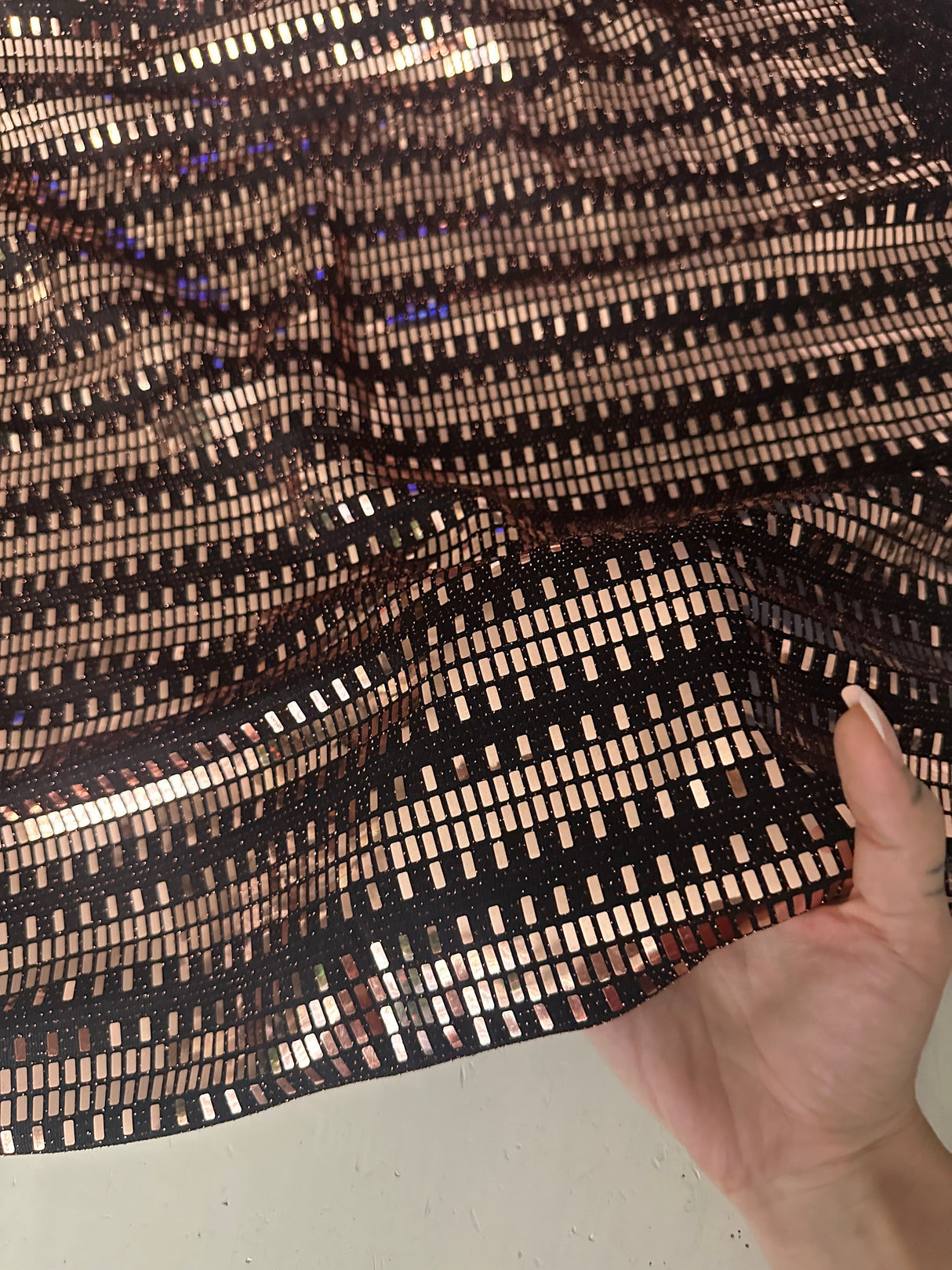 Gold Foiled Mirror Sequins on Knit
