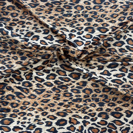 Leopard Print Stretch Velvet Fabric - 92% Polyester 8% Spandex, Leopard Print, 60" Width (1 Yard)