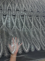 Stretch Sequin Geometric Lace Silver