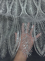 Stretch Sequin Geometric Lace Silver