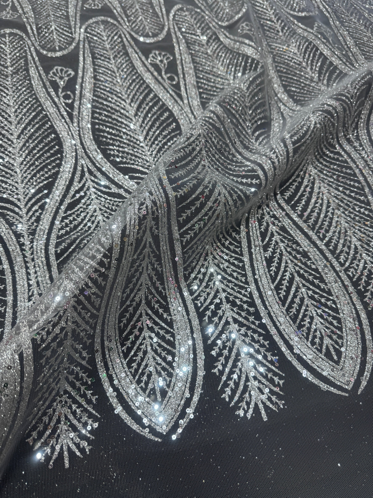 Stretch Sequin Geometric Lace Silver