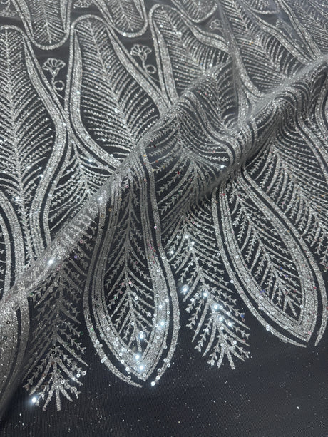 Stretch Sequin Geometric Lace Silver