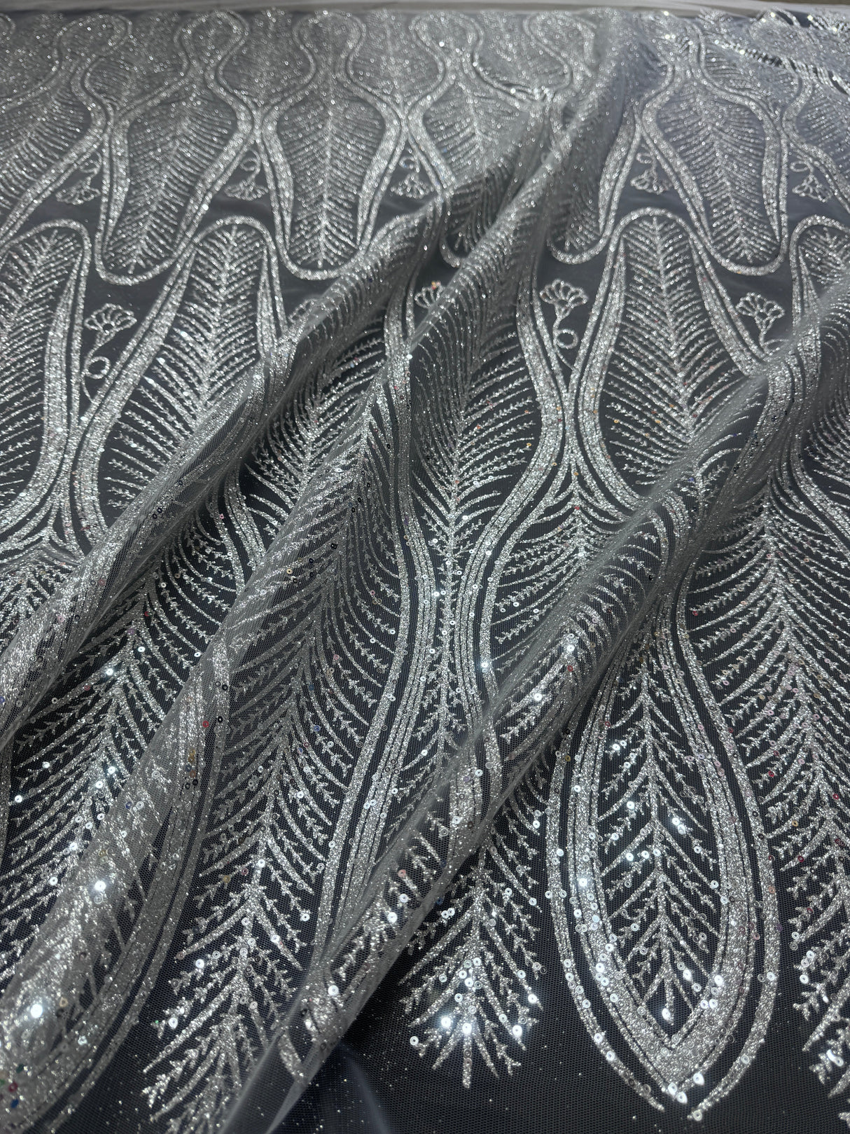 Stretch Sequin Geometric Lace Silver