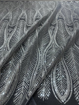 Stretch Sequin Geometric Lace Silver