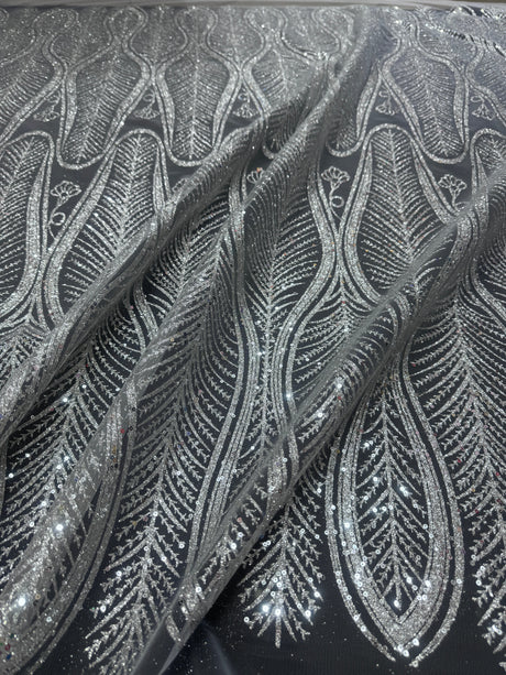 Stretch Sequin Geometric Lace Silver