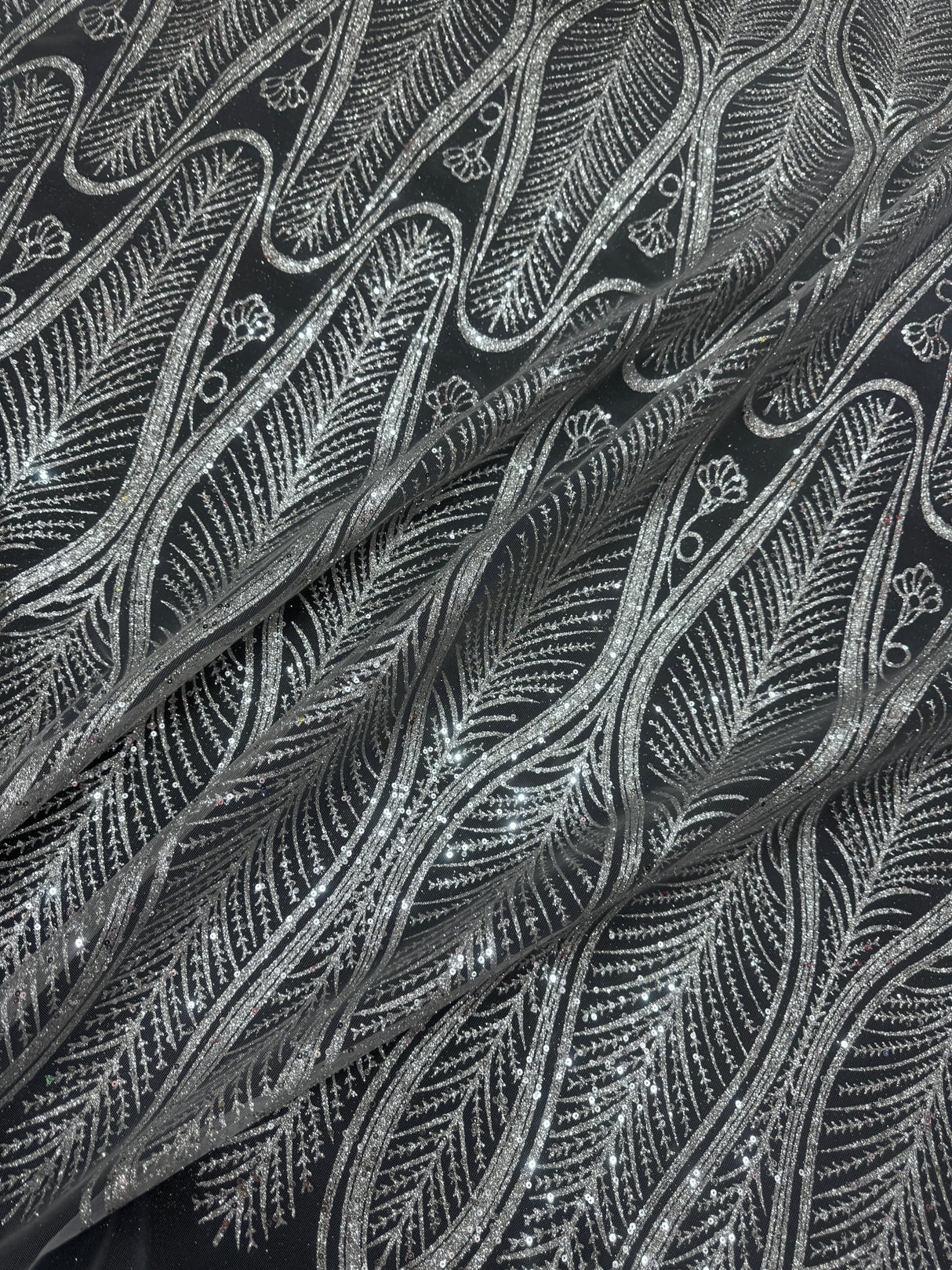 Stretch Sequin Geometric Lace Silver