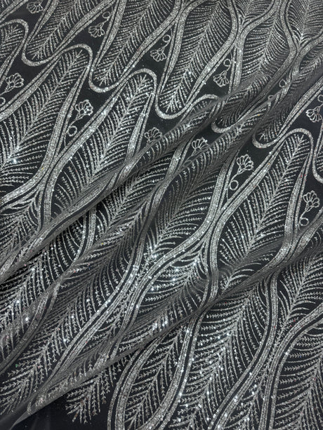 Stretch Sequin Geometric Lace Silver
