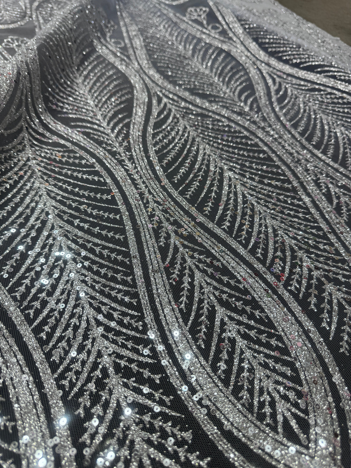 Stretch Sequin Geometric Lace Silver