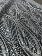 Stretch Sequin Geometric Lace Silver