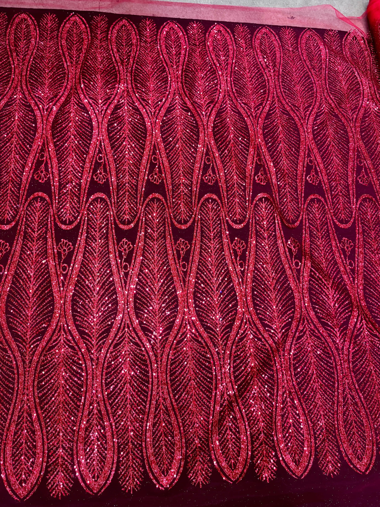 Glitter Sequin Geometric Lace Red