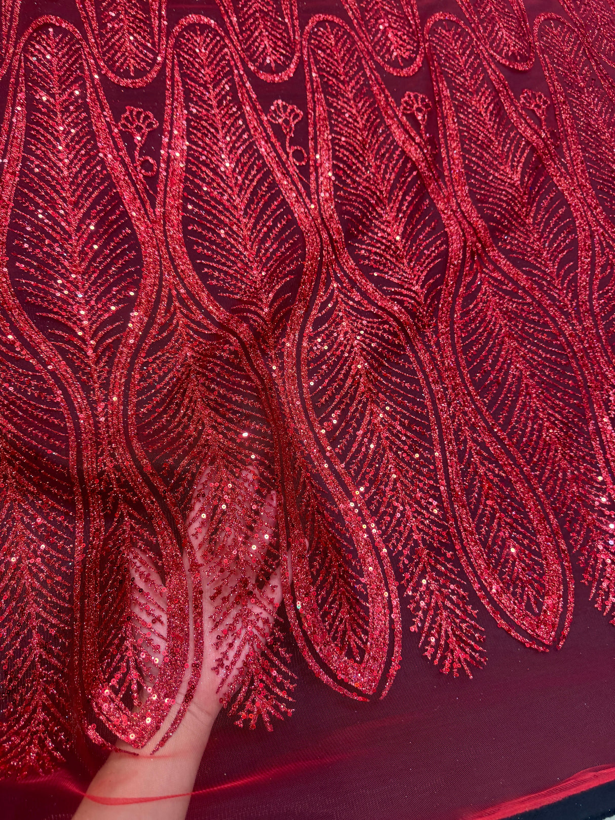 Glitter Sequin Geometric Lace Red