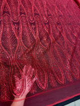 Glitter Sequin Geometric Lace Red