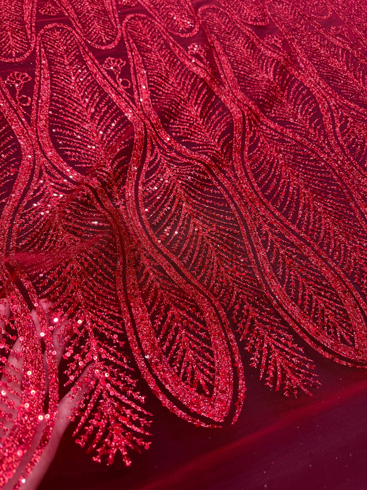 Glitter Sequin Geometric Lace Red
