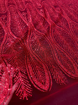 Glitter Sequin Geometric Lace Red