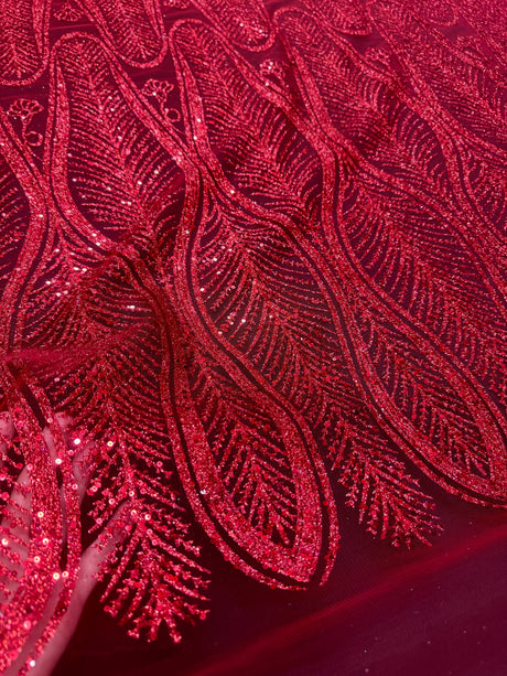 Glitter Sequin Geometric Lace Red