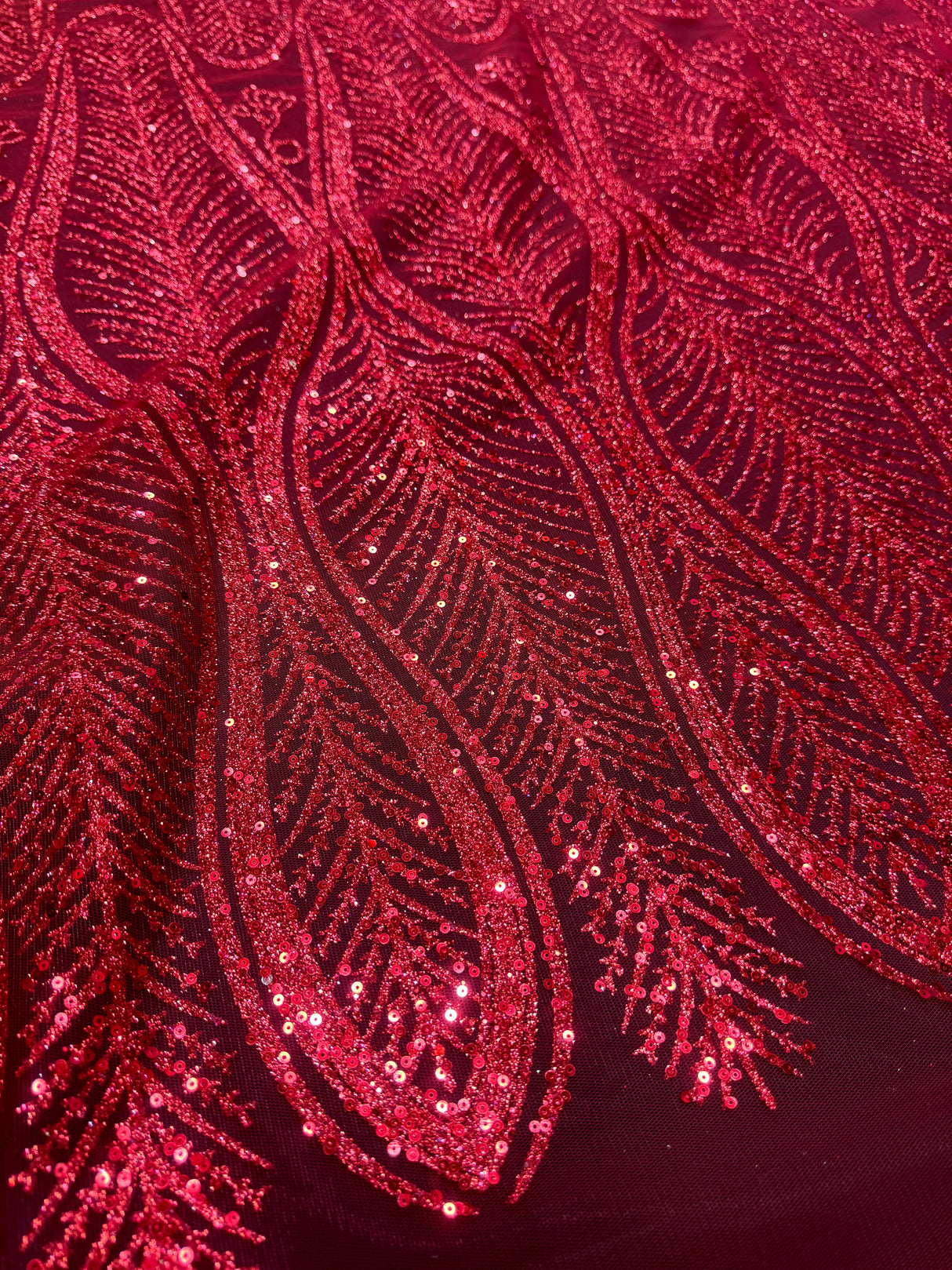 Glitter Sequin Geometric Lace Red