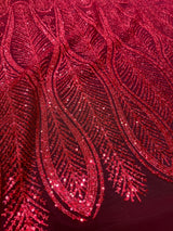 Glitter Sequin Geometric Lace Red