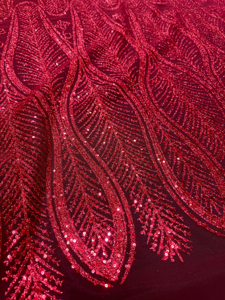 Glitter Sequin Geometric Lace Red