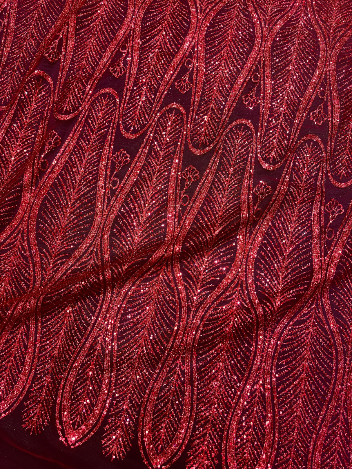 Glitter Sequin Geometric Lace Red