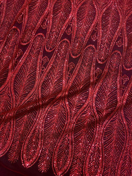 Glitter Sequin Geometric Lace Red