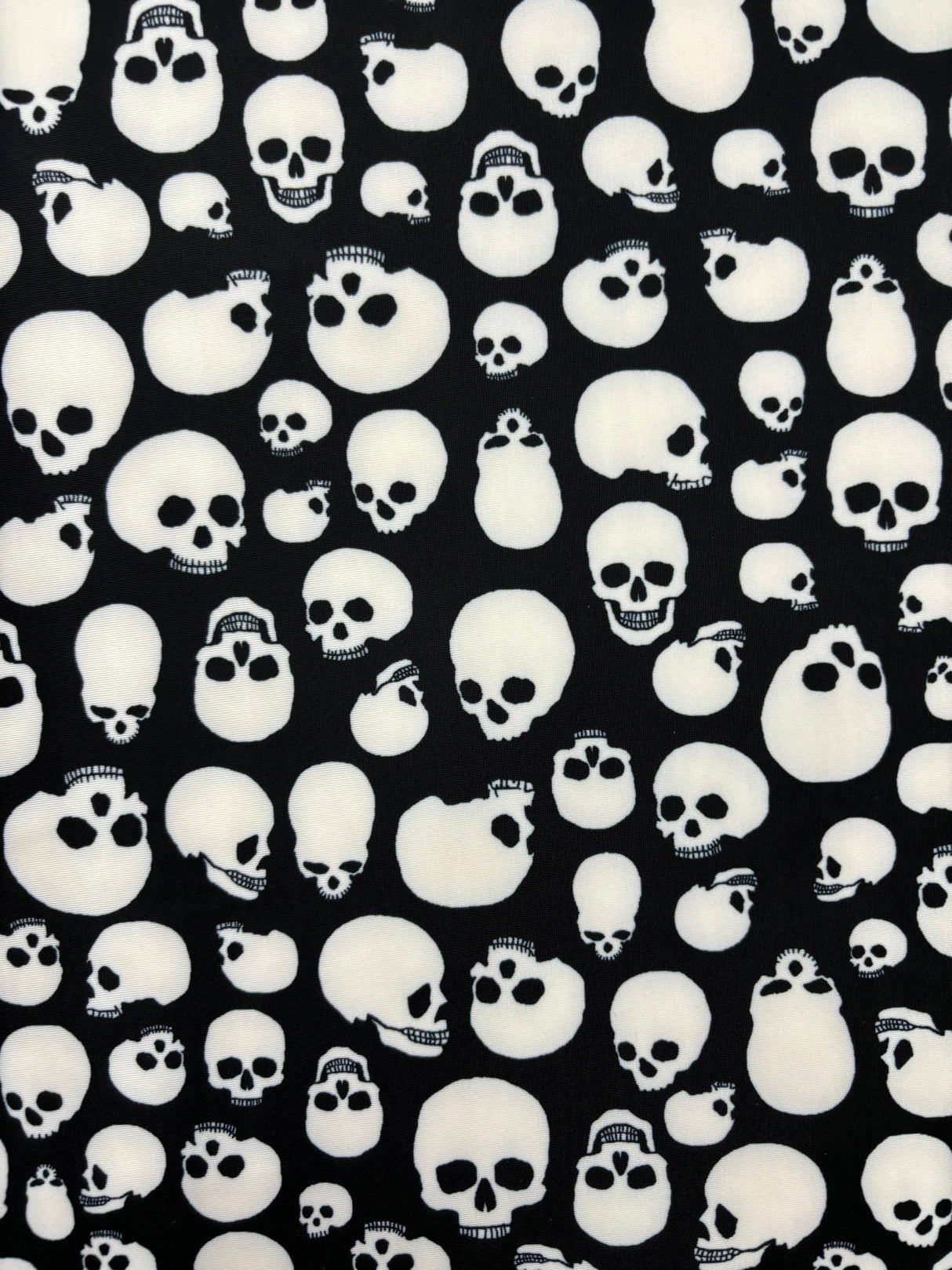 Black And White Skull Printed Spandex Fabric - Black And White Skull Print, 58"/60" Width (1 Yard)