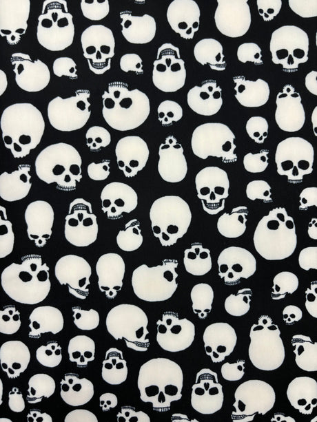 Black And White Skull Printed Spandex Fabric - Black And White Skull Print, 58"/60" Width (1 Yard)
