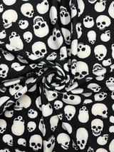 Black And White Skull Printed Spandex Fabric - Black And White Skull Print, 58"/60" Width (1 Yard)