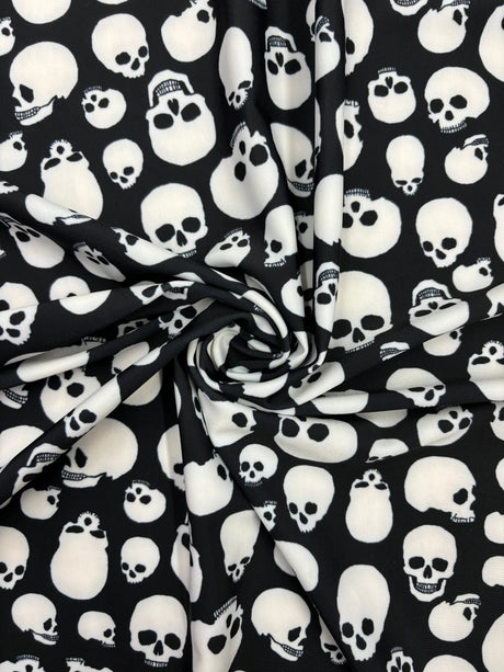 Black And White Skull Printed Spandex Fabric - Black And White Skull Print, 58"/60" Width (1 Yard)