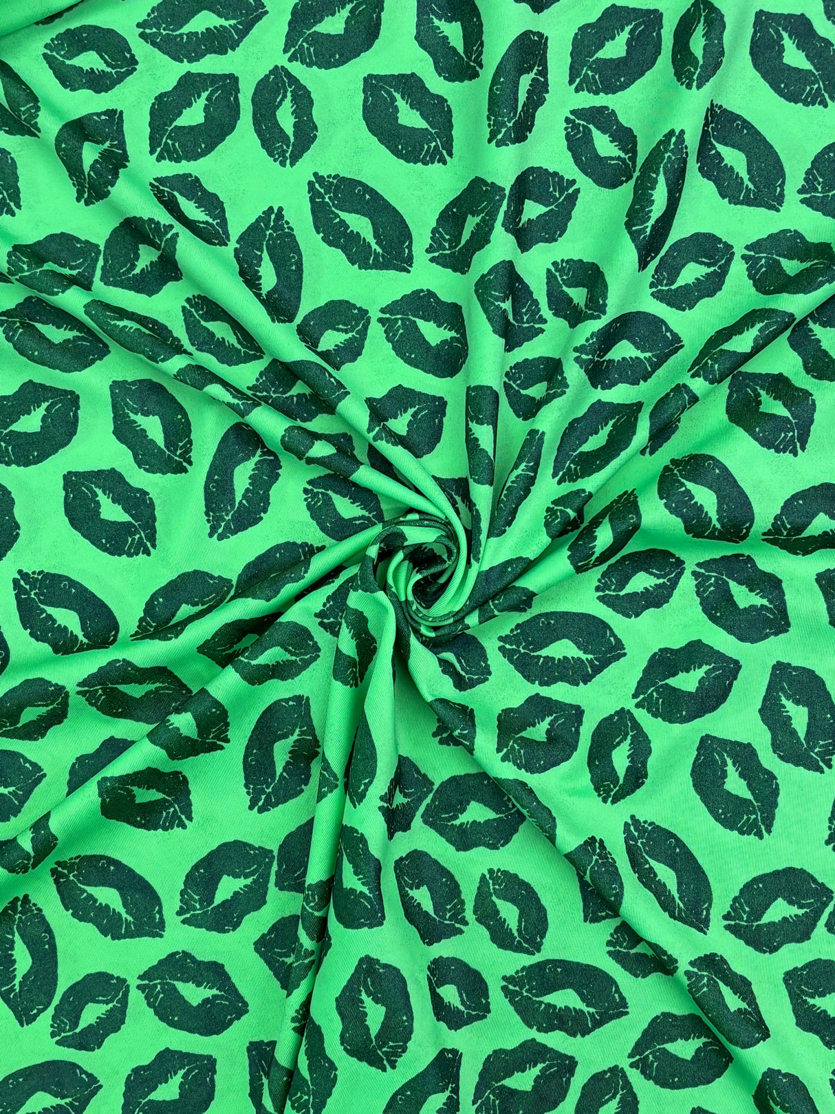 Green Kiss Print Spandex Fabric - Green Kiss Print, 58"/60" Width (1 Yard)