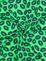 Green Kiss Print Spandex Fabric - Green Kiss Print, 58"/60" Width (1 Yard)