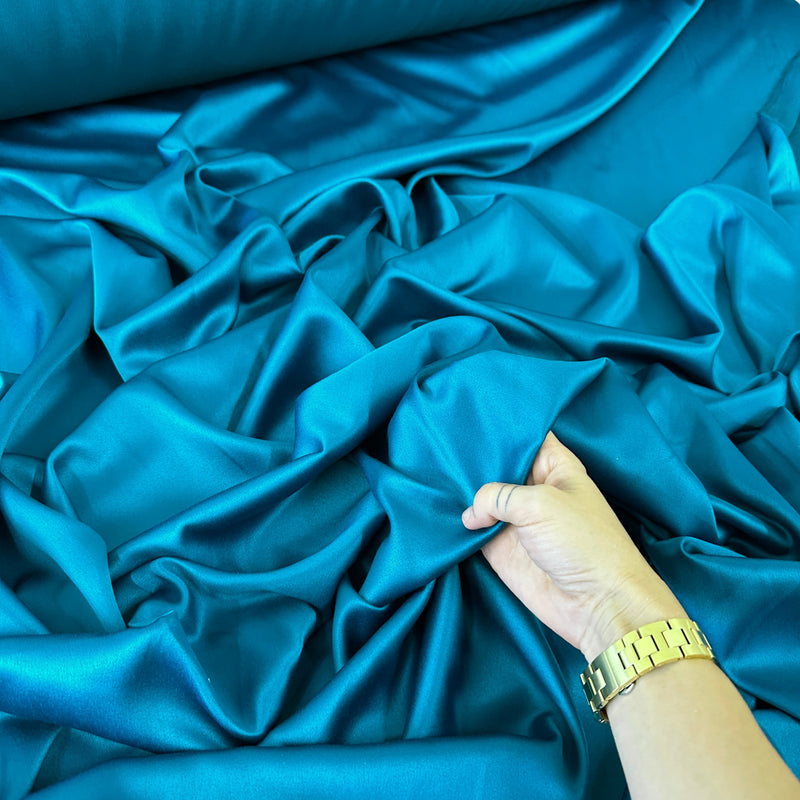 Teal Blue Stretch Crepe Back Satin