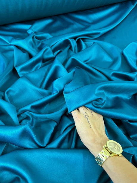 Teal Blue Stretch Crepe Back Satin
