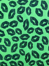 Green Kiss Print Spandex Fabric - Green Kiss Print, 58"/60" Width (1 Yard)