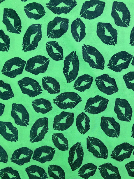 Green Kiss Print Spandex Fabric - Green Kiss Print, 58"/60" Width (1 Yard)