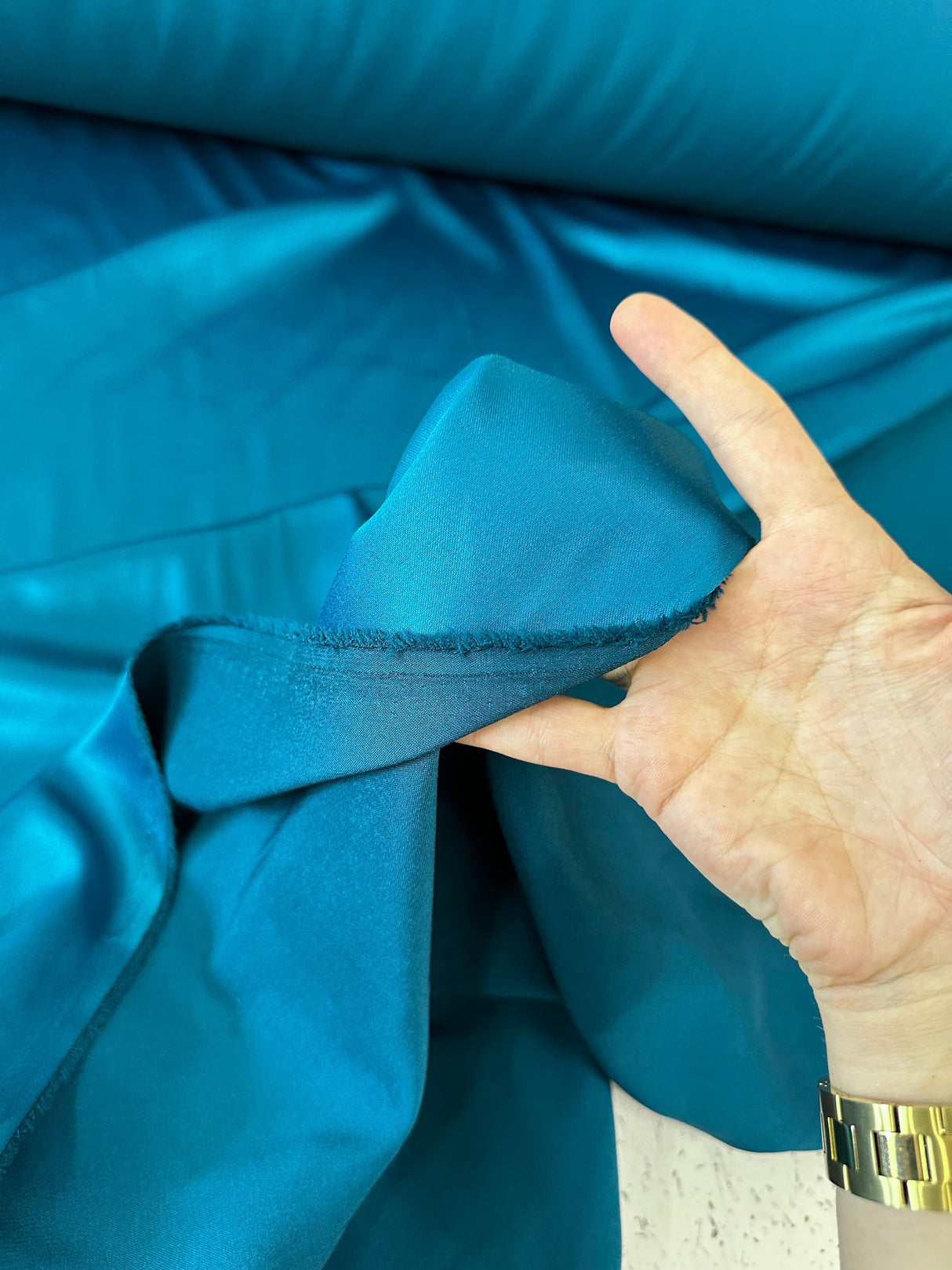 Teal Blue Stretch Crepe Back Satin