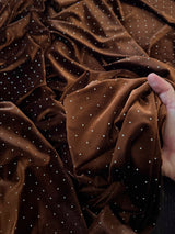 Brown Rhinestone Beaded Stretch Velvet