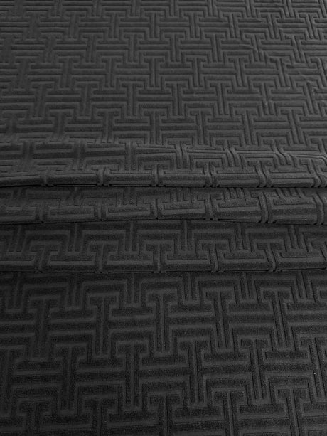 Stretch Jersey Knit Black Textured Geometric