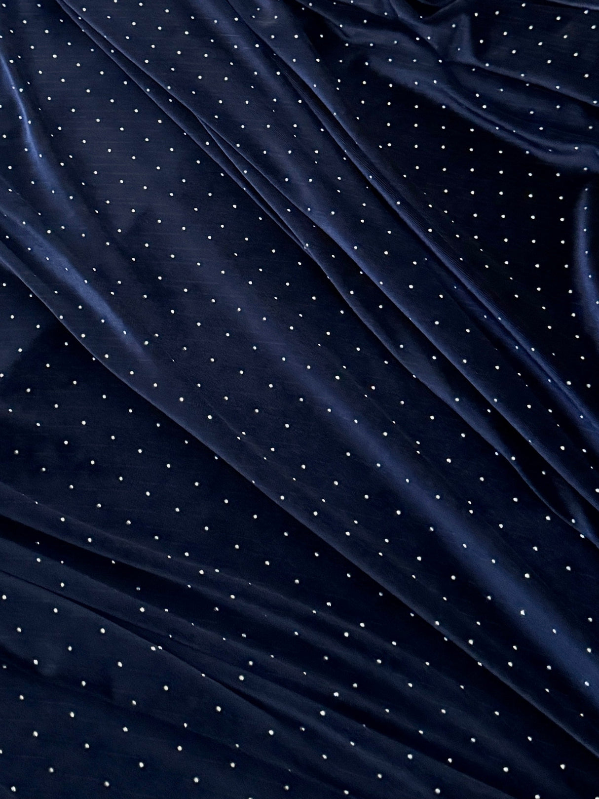 Rhinestone Beaded Stretch Velvet Navy Blue