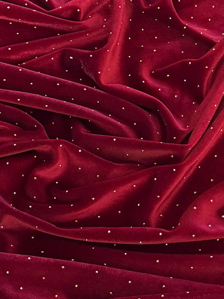 Rhinestone Beaded Stretch Velvet Red