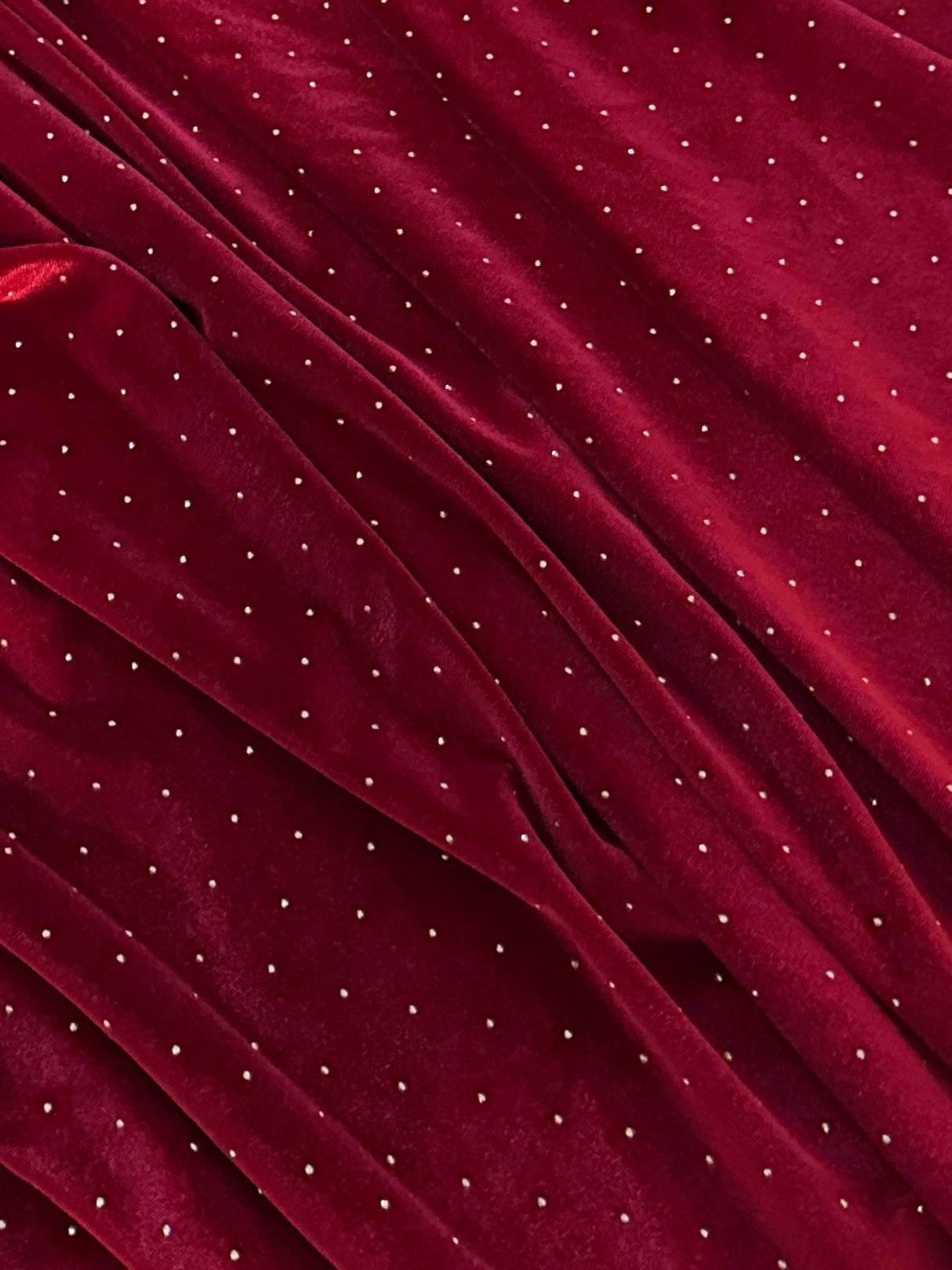 Rhinestone Beaded Stretch Velvet Red